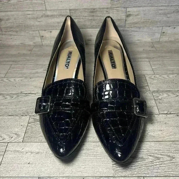 Rialto Foremost Black Croc block heels 9M patent pointed toe 007-R8881 06/2020 - Picture 1 of 9